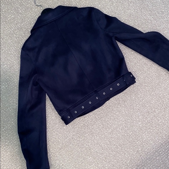 Navy suede cropped bomber jacket w silver hardware - Picture 8 of 8